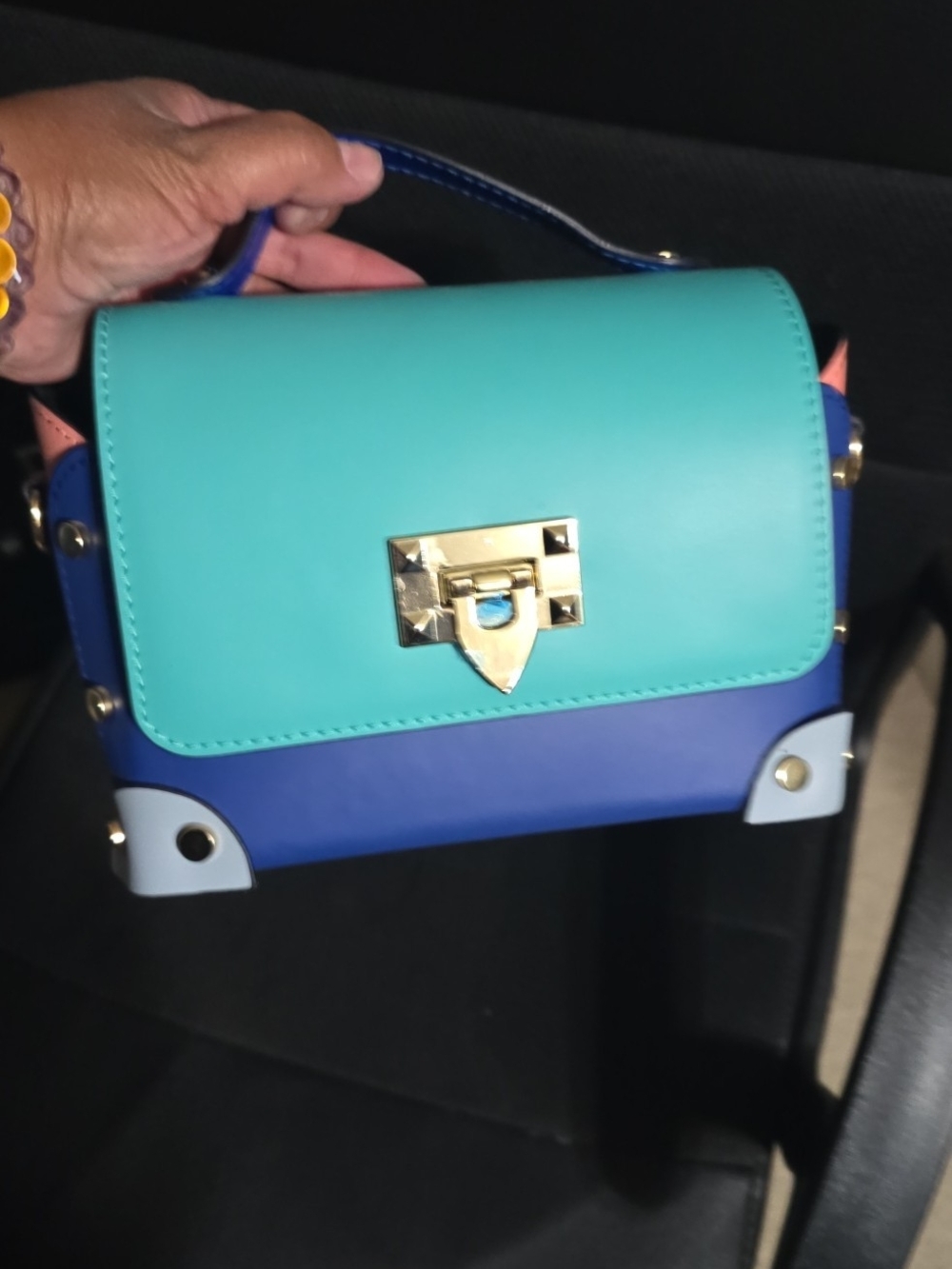 Blue and Teal Colorblock Top-Handle Women’s Bag